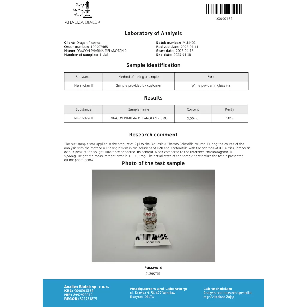 Dragon Pharma, Europe Melanotan 2 5mg