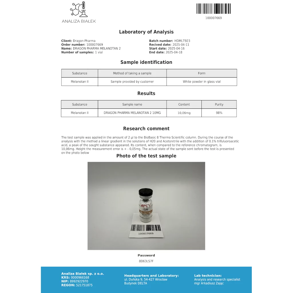 Dragon Pharma, Europe Melanotan 2 10mg