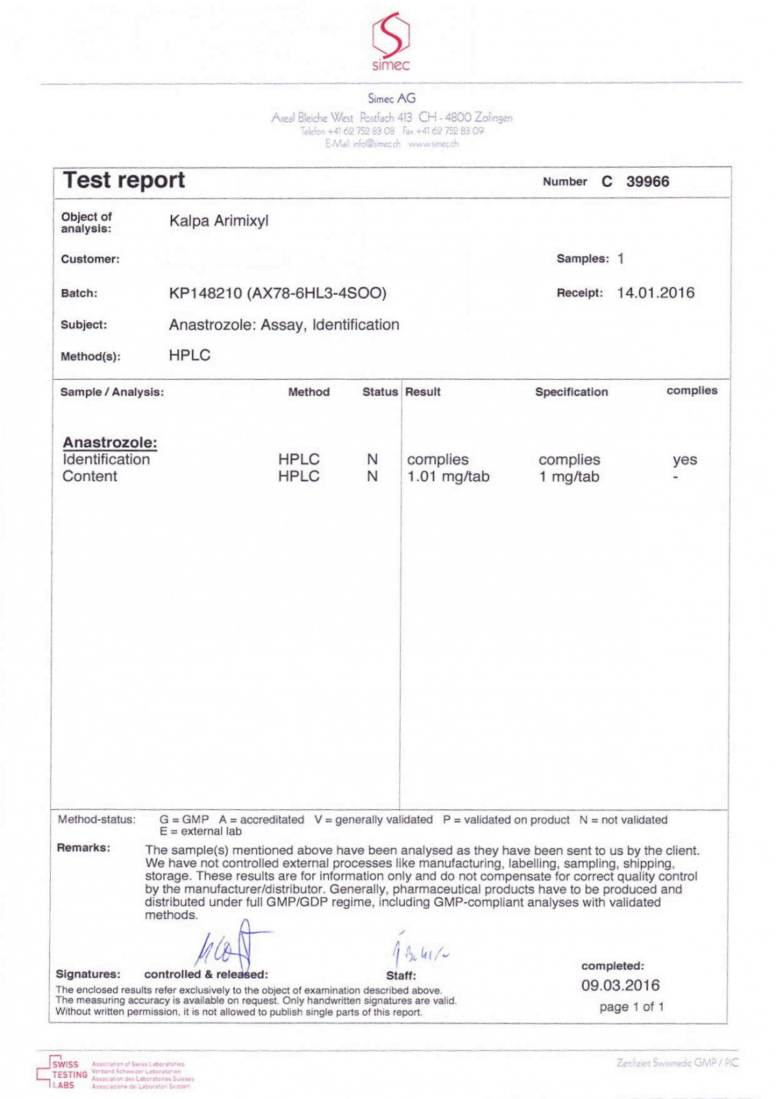 arimixyl lab test results
