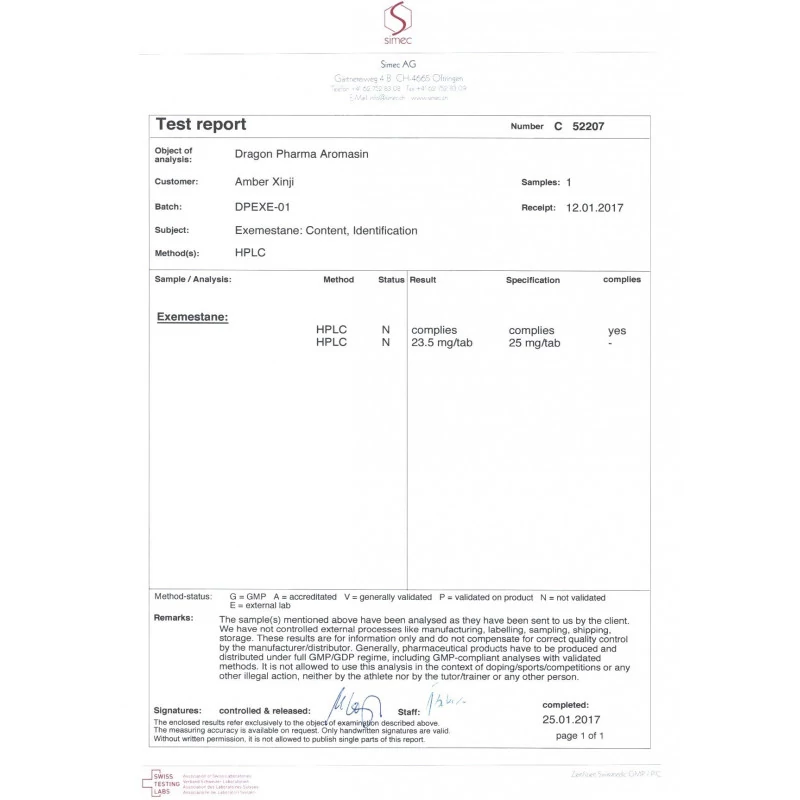 aromasin lab test report