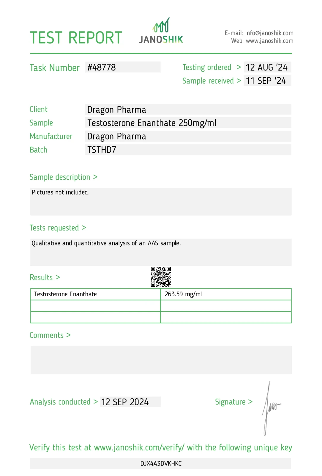 enantat 250 lab test report