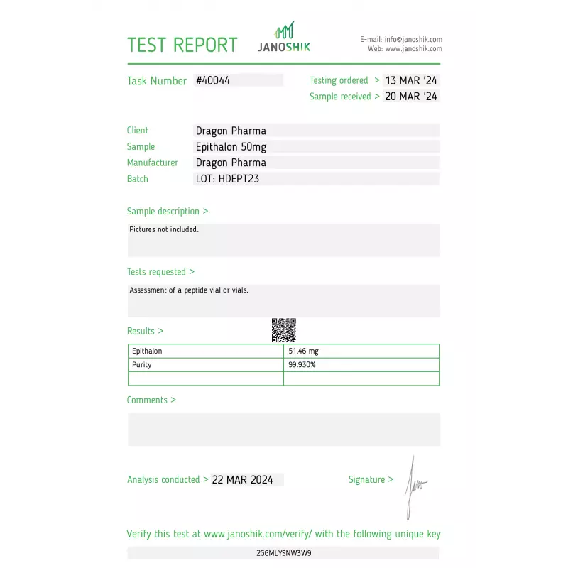 epitalon lab test report