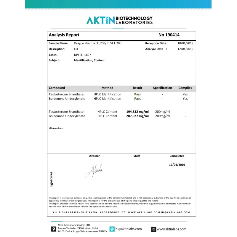 eq 200 / test e  200 lab test report