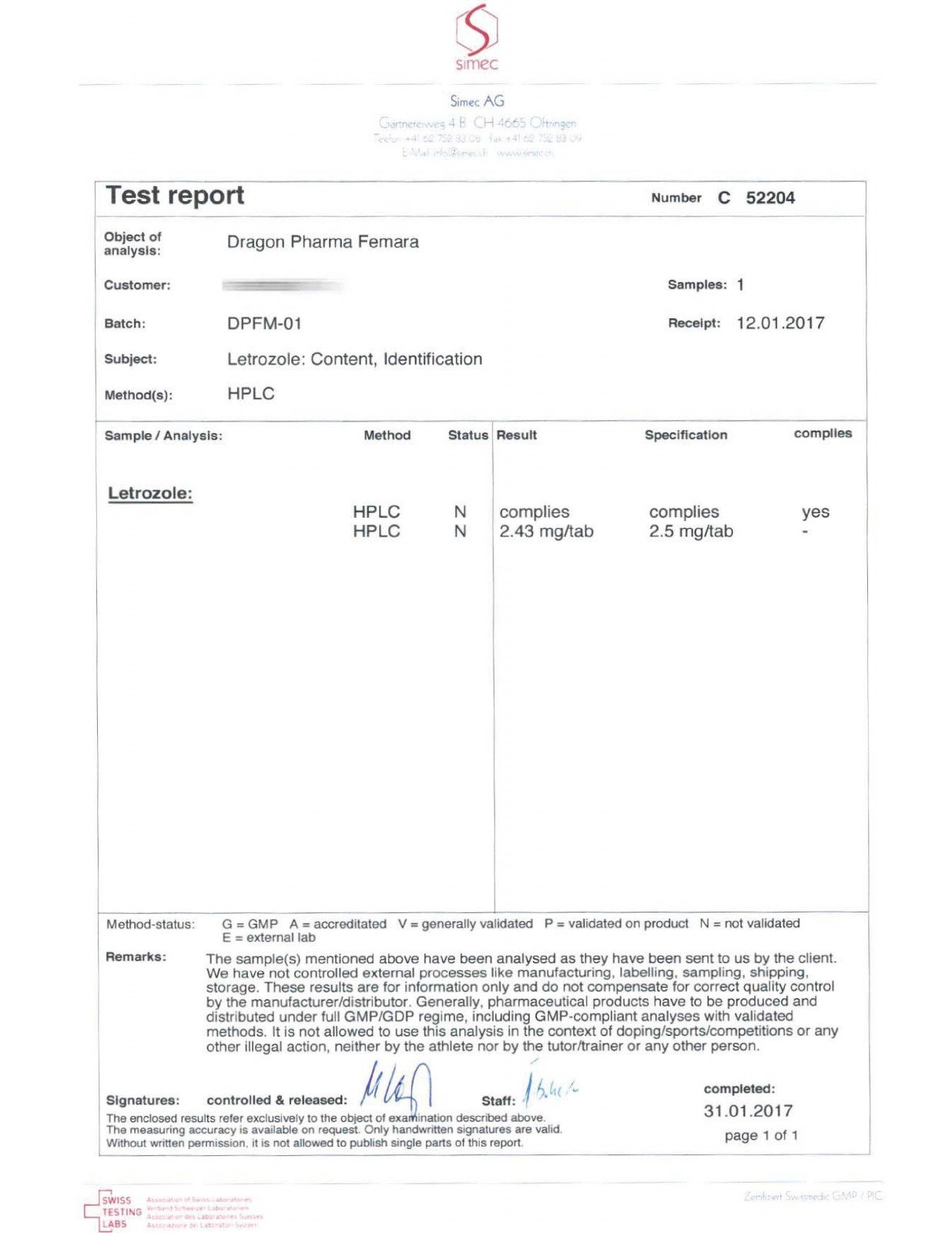 femara lab test results