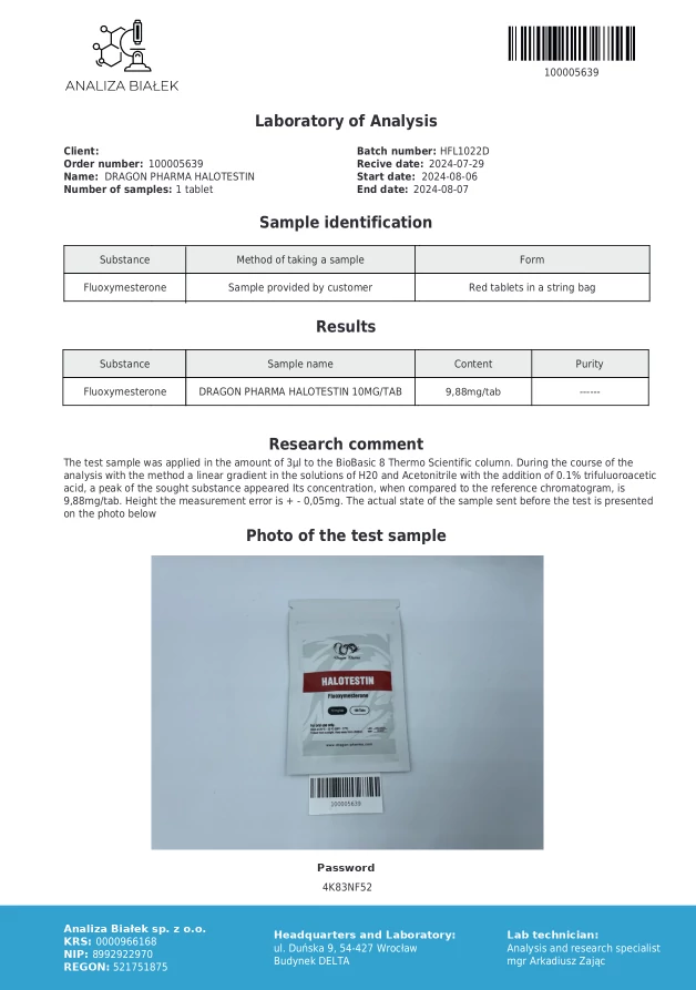 halotestin lab test report