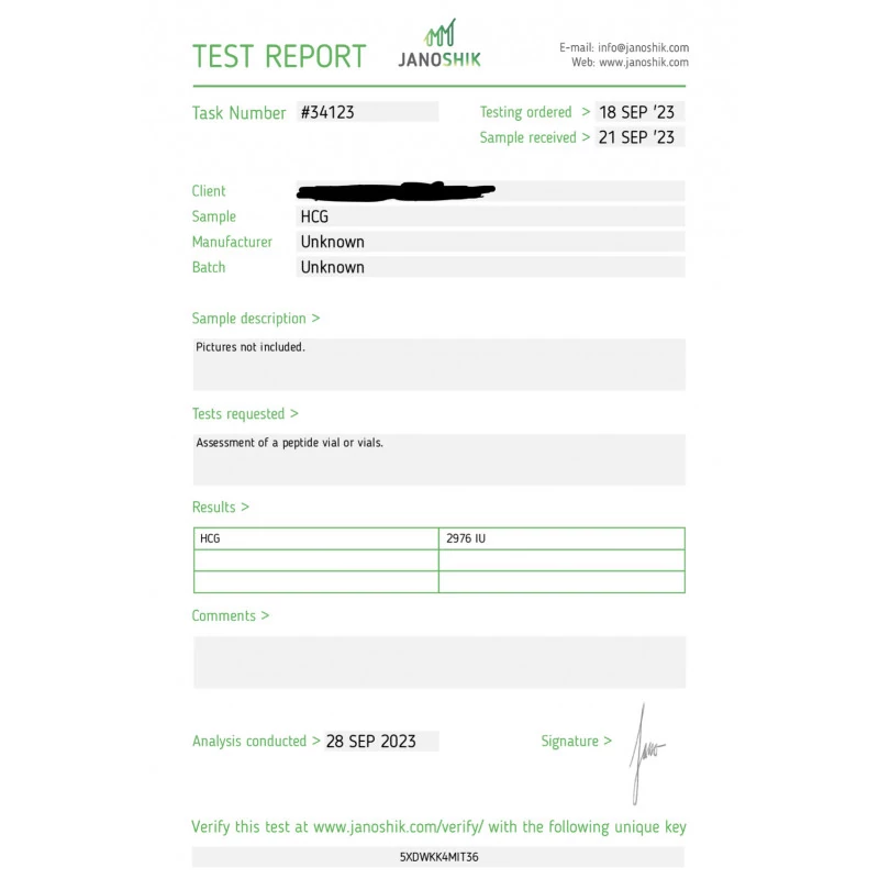 hcg 2500 iu lab test report