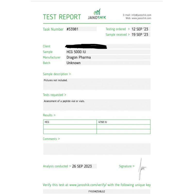 hcg 5000 iu lab test report