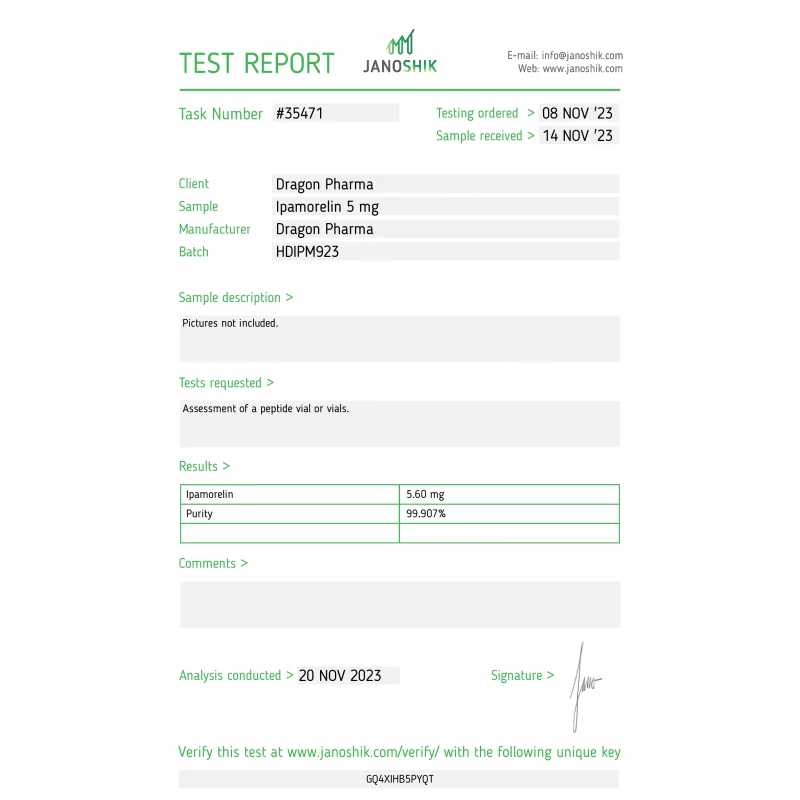 ipamorelin lab test report