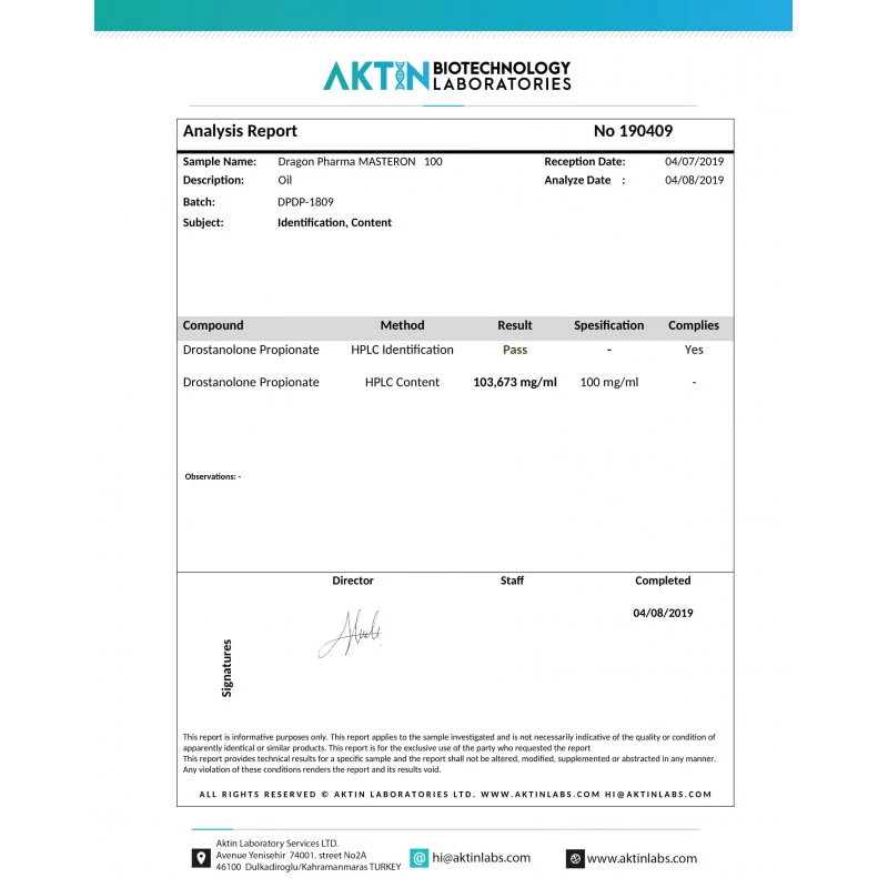 masteron 100 lab test report