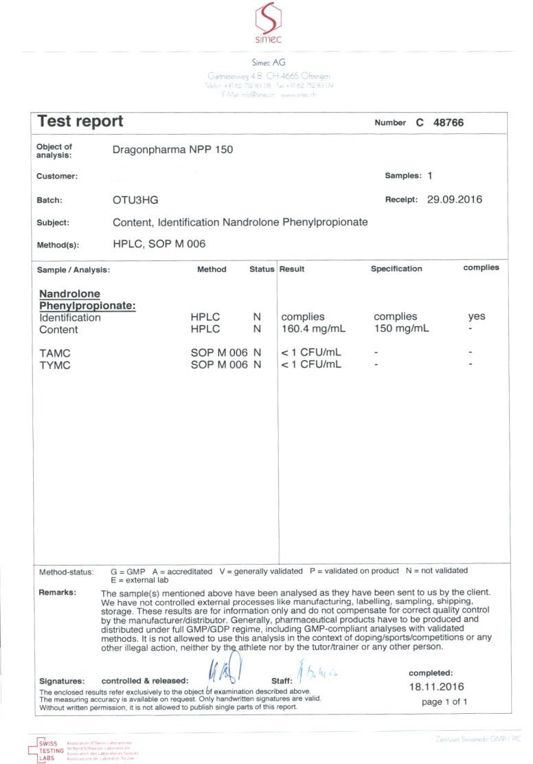 npp 150 lab test results