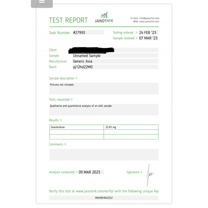 oxandrolone 25 lab test report