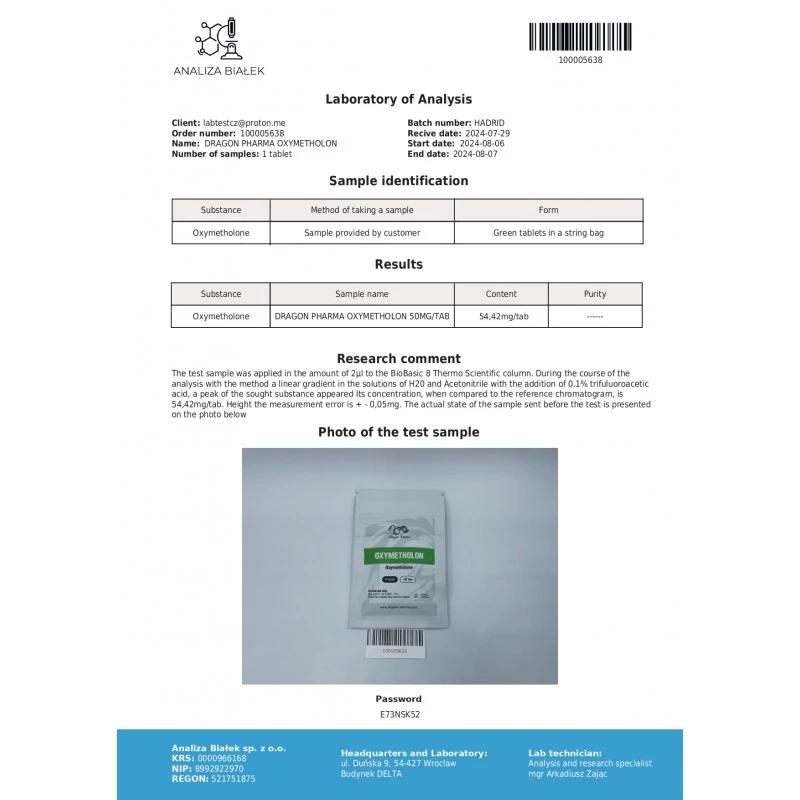 oxymetholon lab test report