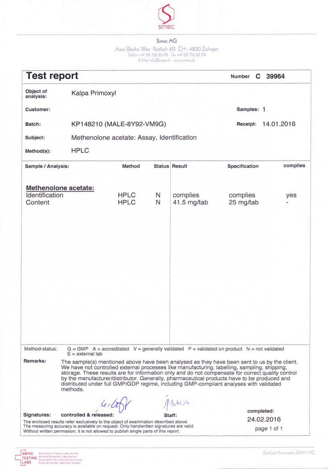 primoxyl lab test results