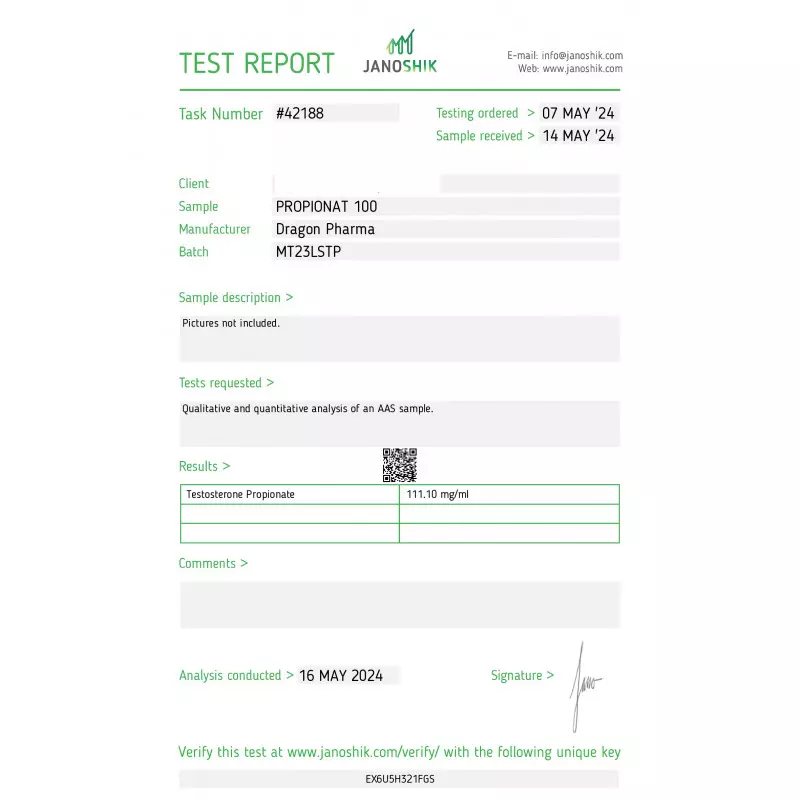 propionat 100 lab test report