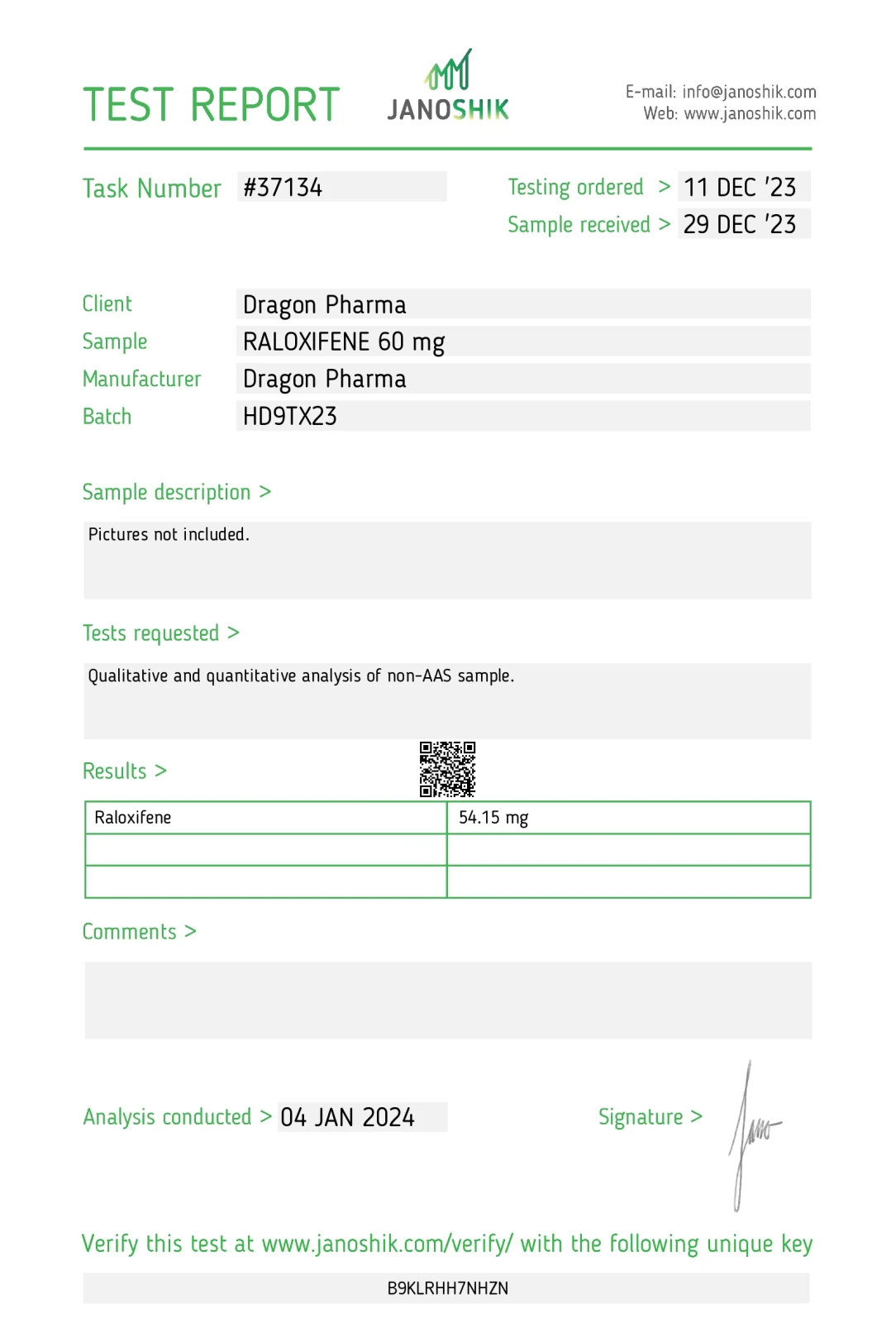 raloxifene lab test report