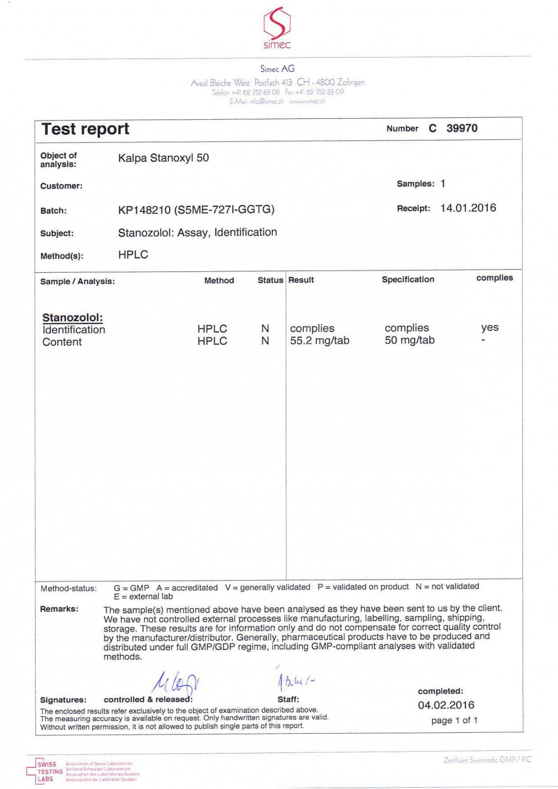 stanoxyl 50 lab test results