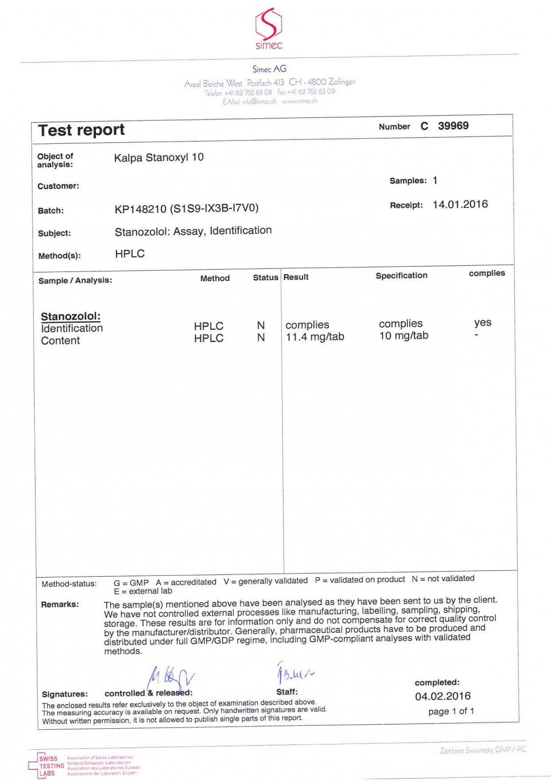 stanoxyl 10 lab test results
