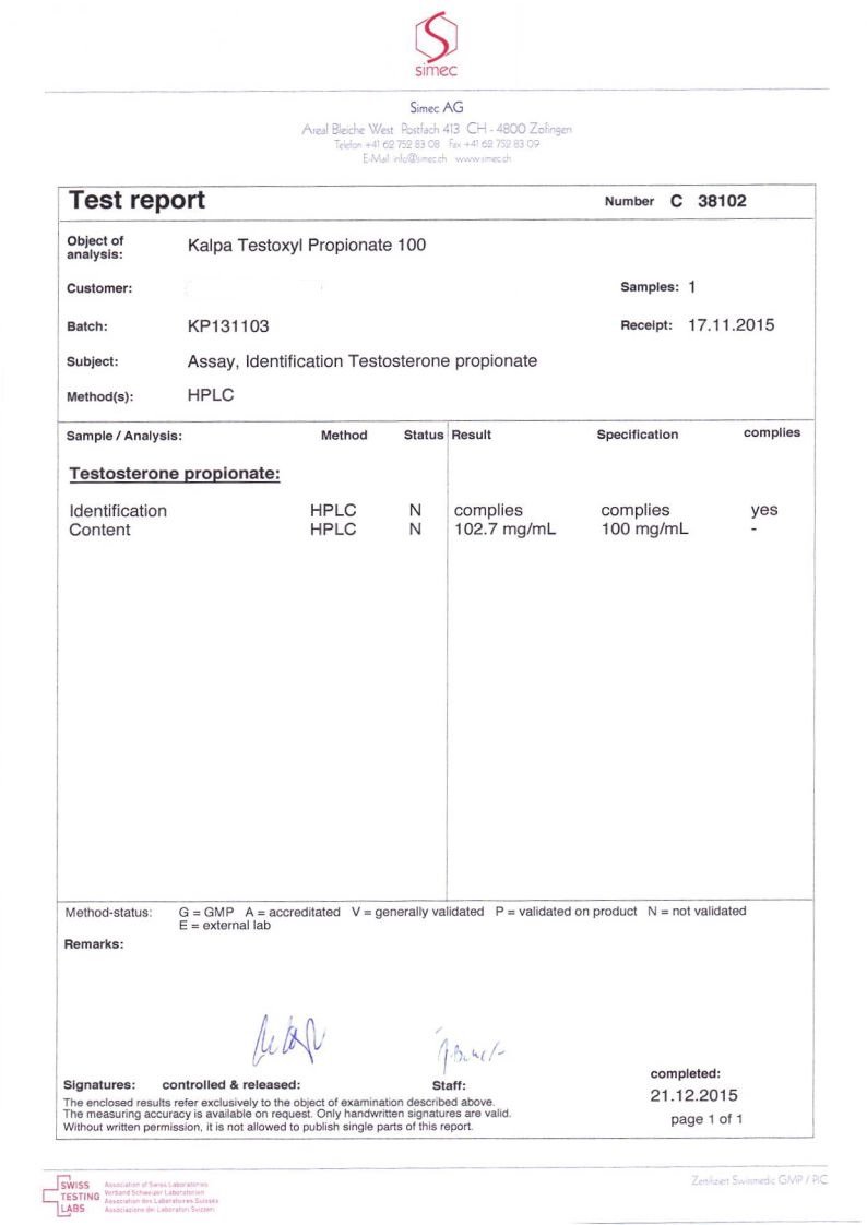 testoxyl propionate 100 lab test results