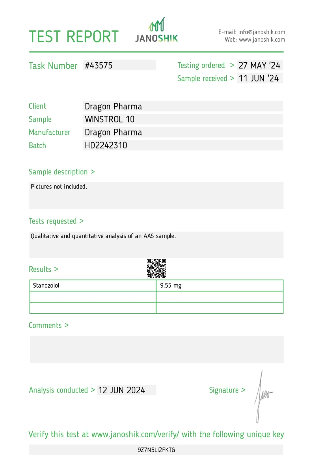 winstrol 10 lab test report