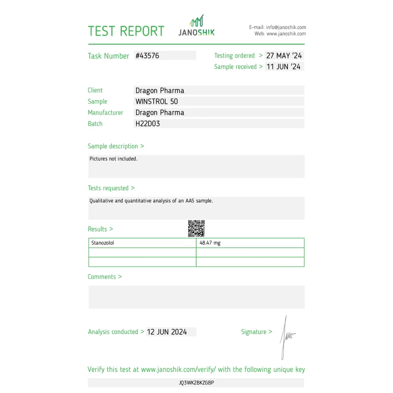 winstrol 50 lab test report