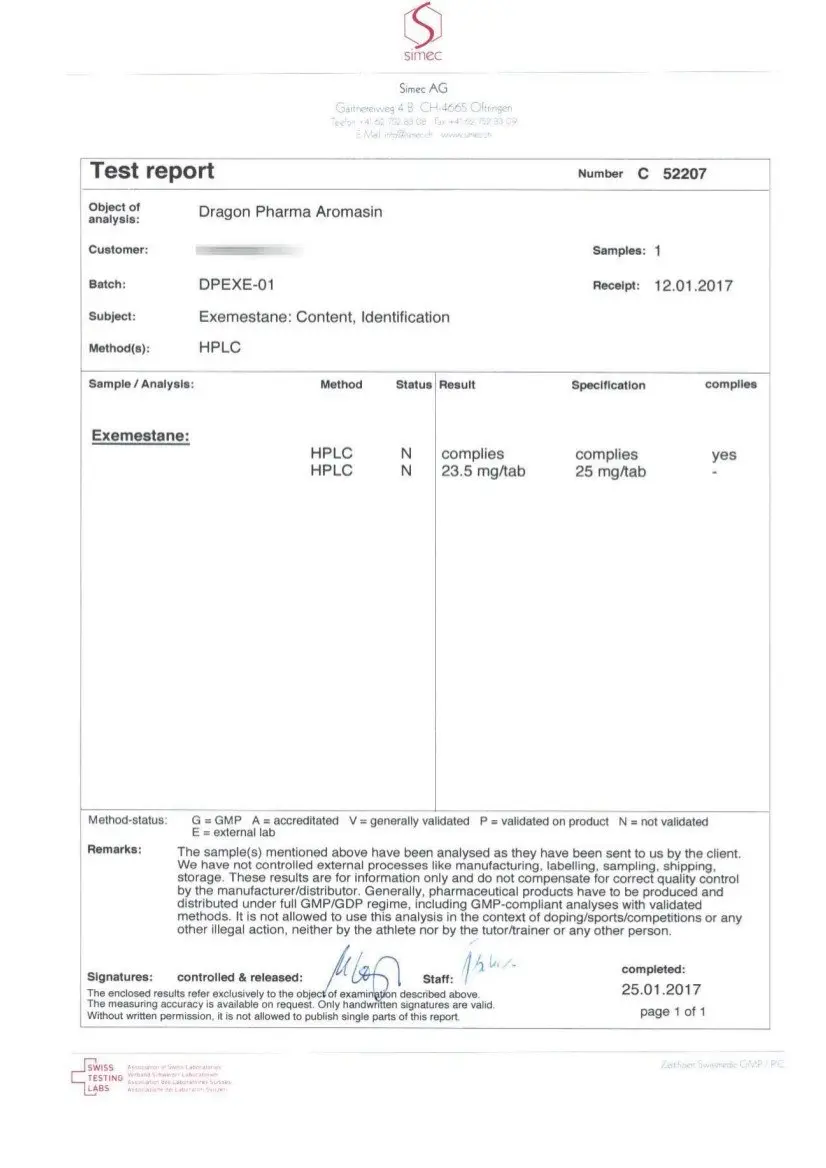 aromasin lab test results