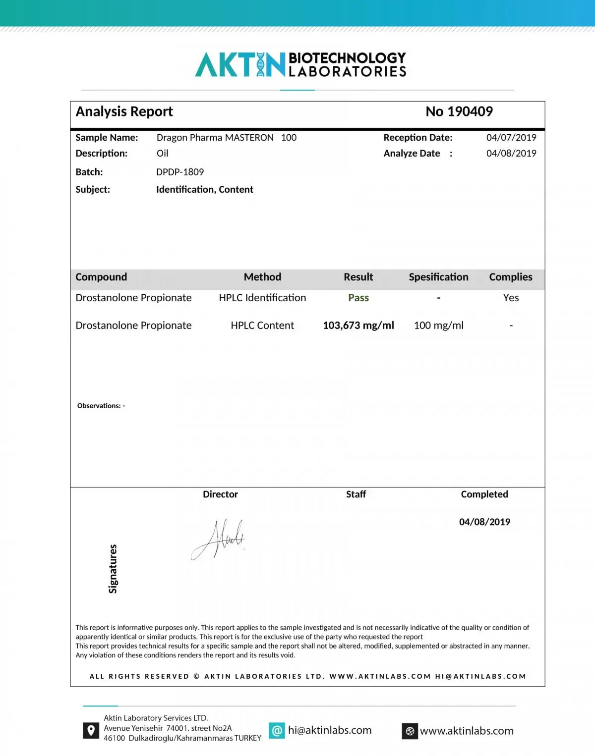 masteron 100 lab test results