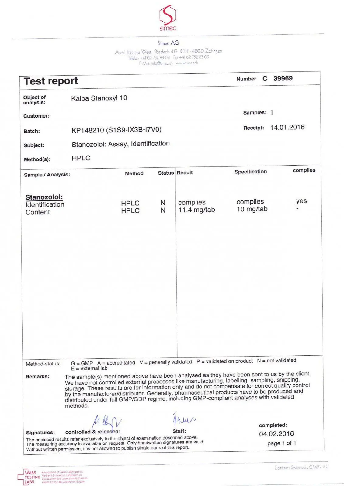 stanoxyl 10 lab test results
