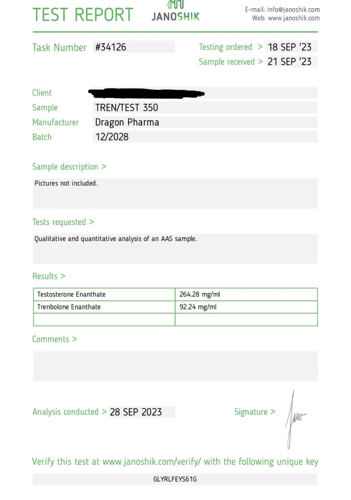tren/test 350 lab test results