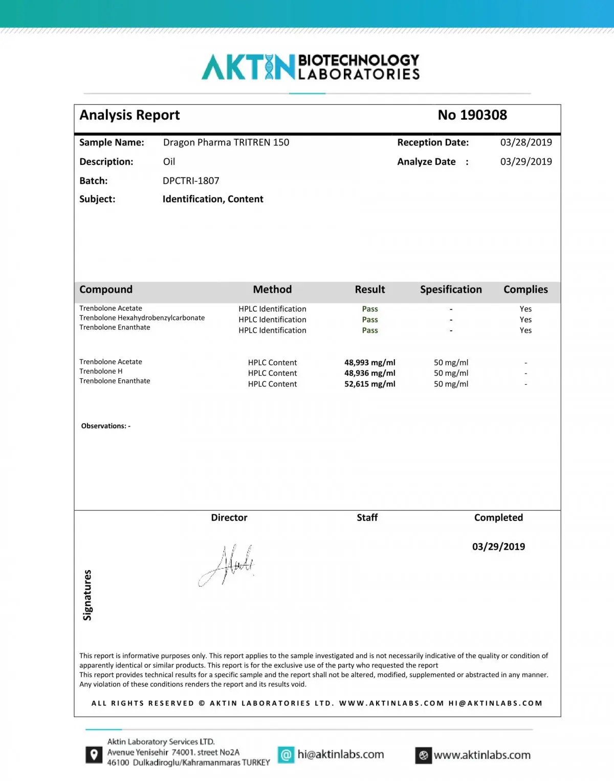 tri-tren 150 lab test results
