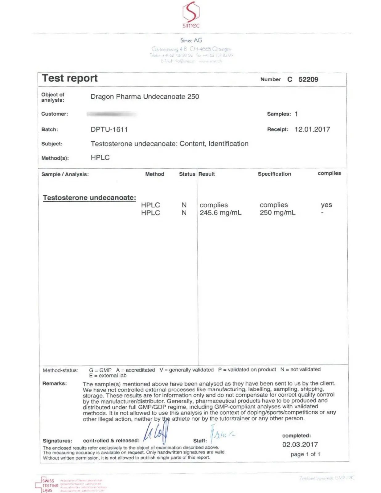 undecanoate lab test results