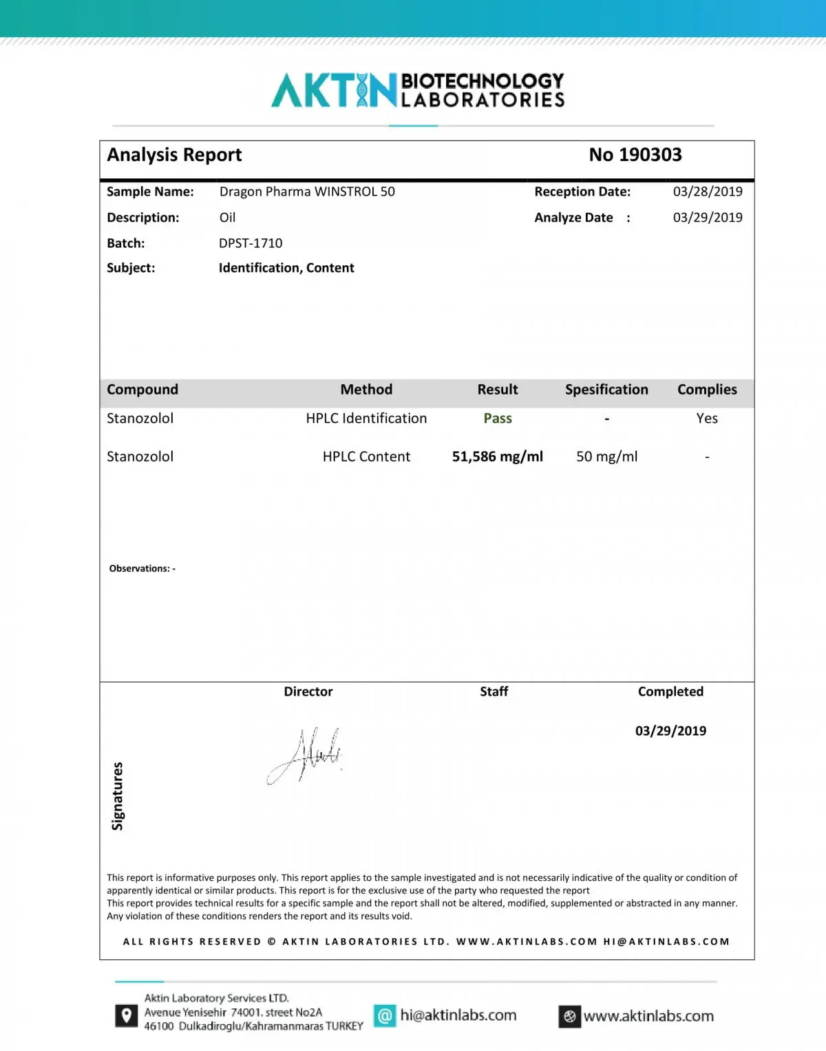 winstrol 50 lab test results
